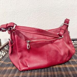 Heshe Red Leather Hobo Shoulder Bag with Zipper Accent and Adjustable Strap